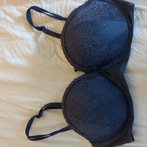 Victorias Secret 36D Multiway Strapless Pushup Bra Blue Floral Lace